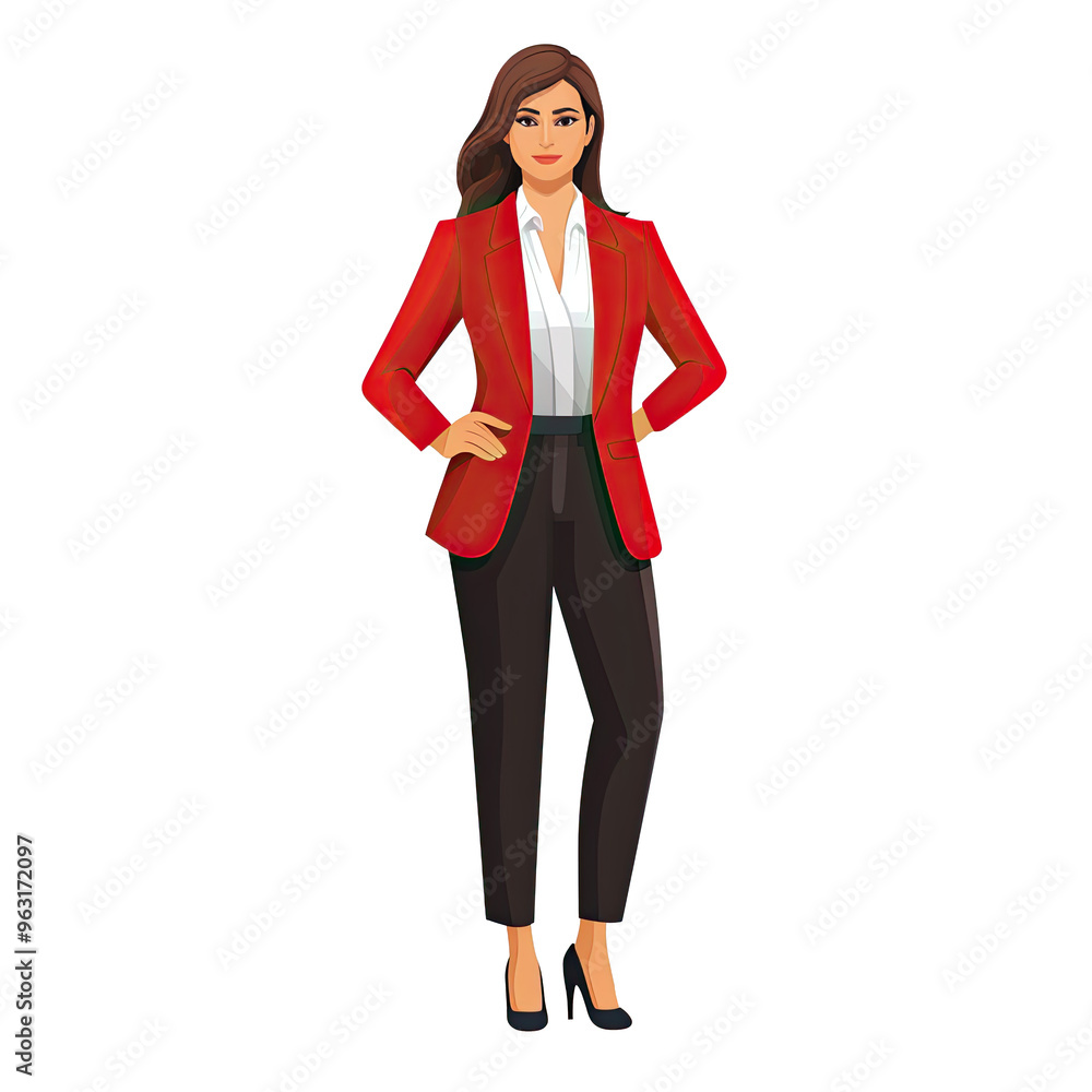 An illustration of a businesswoman standing and looking at the camera An illustration of a businesswoman standing and looking at the camera