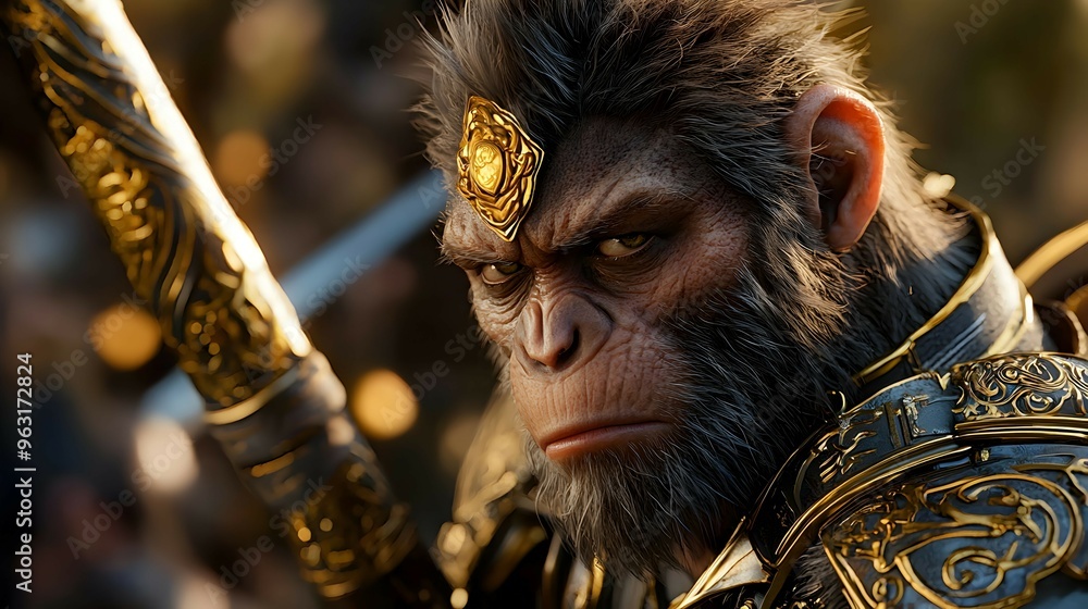 Powerful Monkey King Warrior in Armor and Weapon Powerful Monkey King Warrior in Armor and Weapon