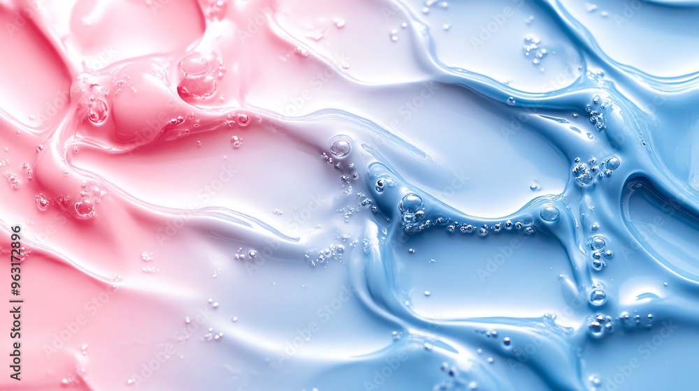 Fototapeta premium Abstract Pink and Blue Gel Swirl with Bubbles.