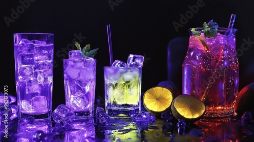 Neon Cocktails with Lime and Mint