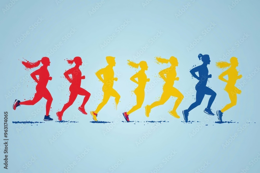 Playful cartoonish figures transitioning between active and sedentary lifestyles shown through bold color changes and movement, illustrating the dynamics of fitness and relaxation. Playful cartoonish figures transitioning between active and sedentary lifestyles shown through bold color changes and movement, illustrating the dynamics of fitness and relaxation.