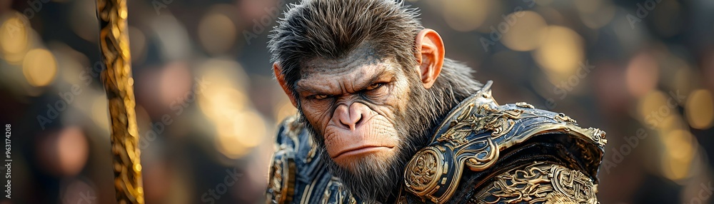 Powerful Chimpanzee Warrior in Golden Armor Powerful Chimpanzee Warrior in Golden Armor