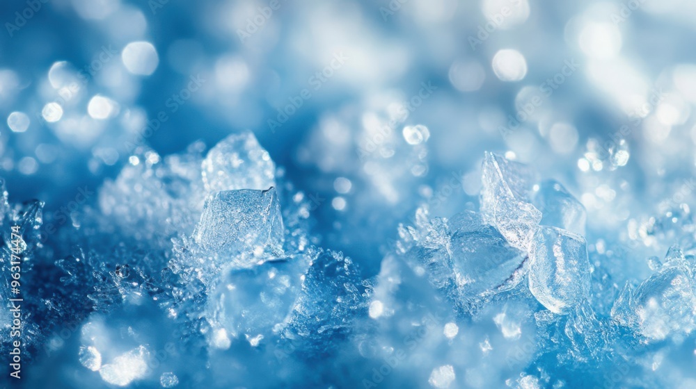 Macro image of ice crystals on winter blue background with shallow depth of field Christmas New Year greeting card with copy space Macro image of ice crystals on winter blue background with shallow depth of field Christmas New Year greeting card with copy space