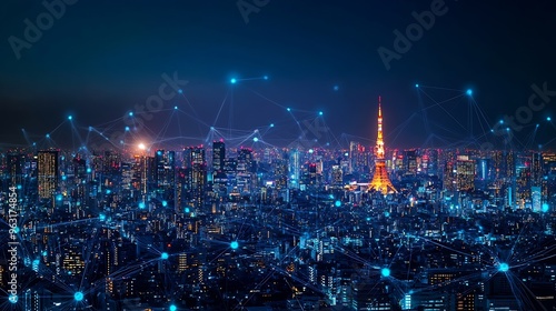 Wallpaper Mural Imaginative visual of smart digital city with globalization abstract graphic showing connection network  Concept of future 5G smart wireless digital city and social media networking sy : Generative AI Torontodigital.ca