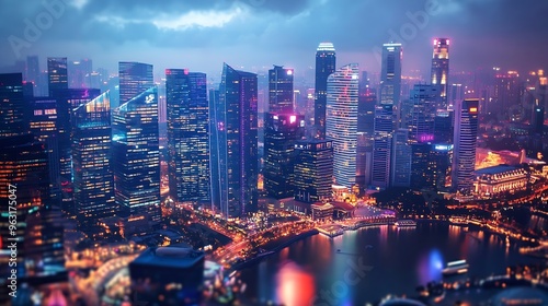 Wallpaper Mural Modern cityscape and communication network concept Internet of Things ICT Information communication Technology 5G Smart city Digital transformation Singapore : Generative AI Torontodigital.ca