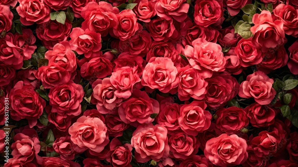 Obraz premium Close-up of a Wall of Red Roses