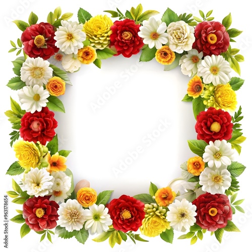Wallpaper Mural decorative flower frame for cards featuring vibrant red, yellow, and white flowers Torontodigital.ca
