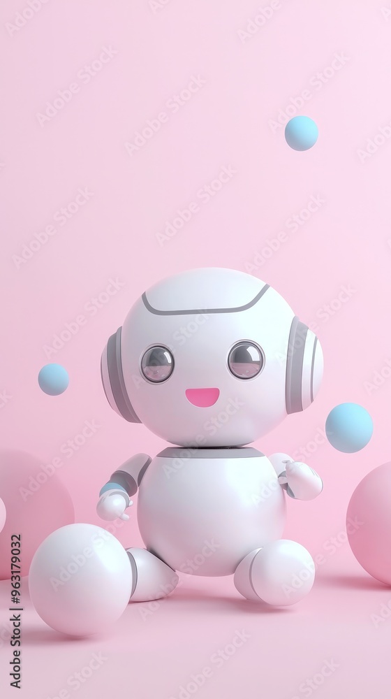 Cute Robot with Pink and Blue Spheres. Cute Robot with Pink and Blue Spheres.