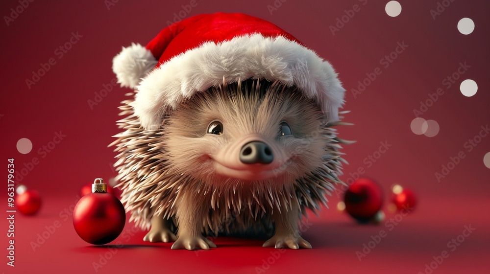 A cute cartoon hedgehog wearing a Santa hat. A cute cartoon hedgehog wearing a Santa hat.