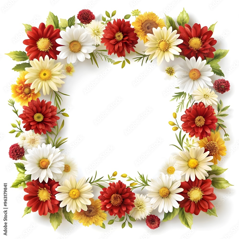 elegant floral frame for invitations with red, yellow, and white flowers elegant floral frame for invitations with red, yellow, and white flowers