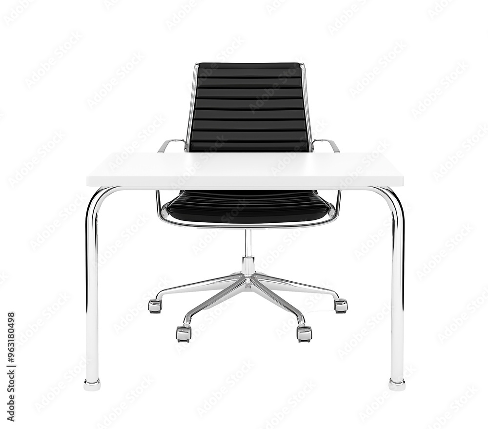 Isolated modern office chair and white desk. Professional office interior design element. Isolated modern office chair and white desk. Professional office interior design element.