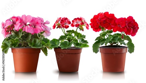 Clipping Path for Potted Geraniums- - Geraniums in pots cut out with full depth of field.