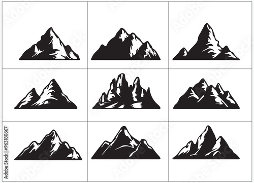 Vintage monochrome mountains set 