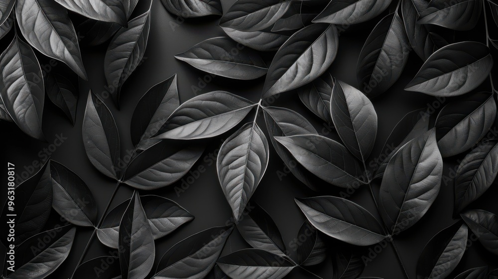 Black leaves pattern on dark background. black friday concept copy space Floral abstract monochrome wallpaper Black leaves pattern on dark background. black friday concept copy space Floral abstract monochrome wallpaper