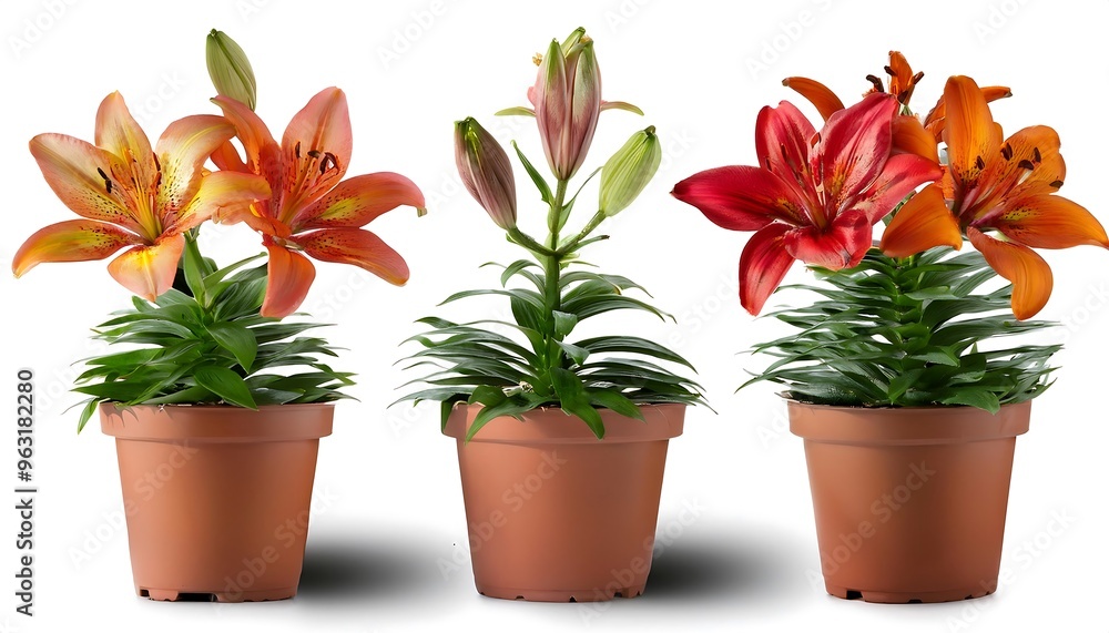 Fototapeta premium Clipping Path for Potted Lilies- - Lilies in pots cut out with full depth of field
