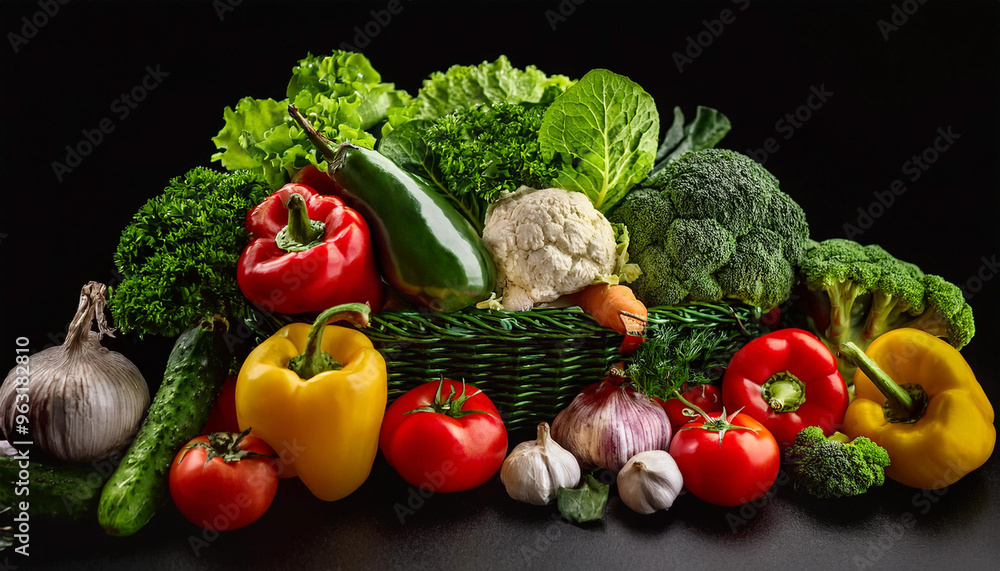 Fresh Organic Vegetables on Black Background Fresh Organic Vegetables on Black Background