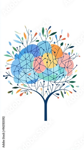 AI language models, machine learning improving natural language understanding, flat design illustration