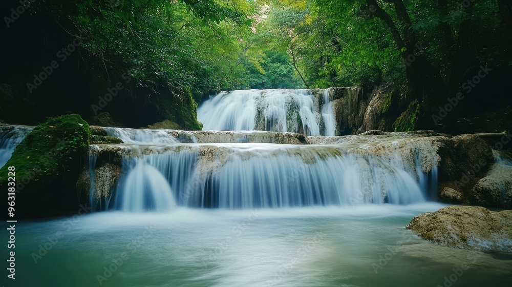 Serene Waterfall in Lush Greenery Serene Waterfall in Lush Greenery