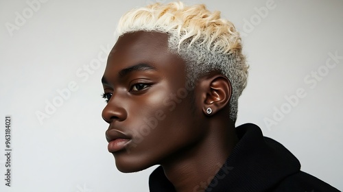 Gen z african american male with blanched hair isolated on white background : Generative AI