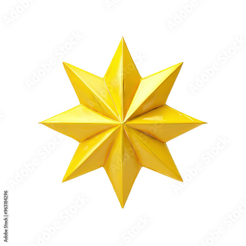 8 eight point star, 3D isolated on transparent background, spark, sparkle, shine, decoration, christmas tree ornament