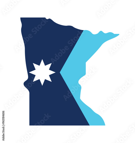 minnesota mn state map shape with new state flag transparent background