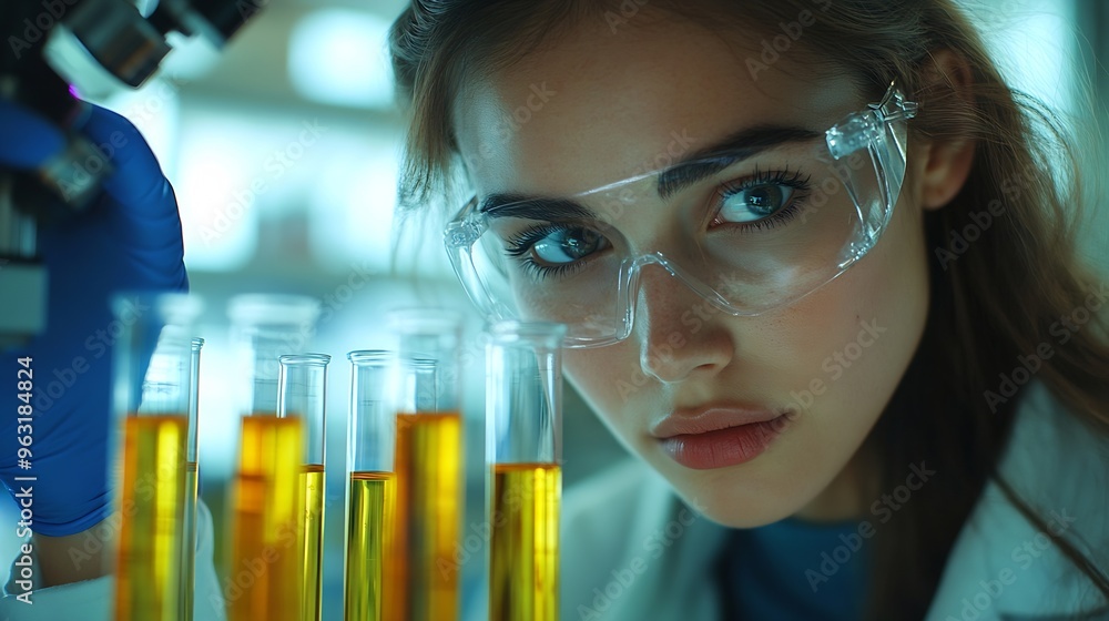 Female doctor working with test tube and experimental in laboratory Medical and scientist concept : Generative AI Female doctor working with test tube and experimental in laboratory Medical and scientist concept : Generative AI