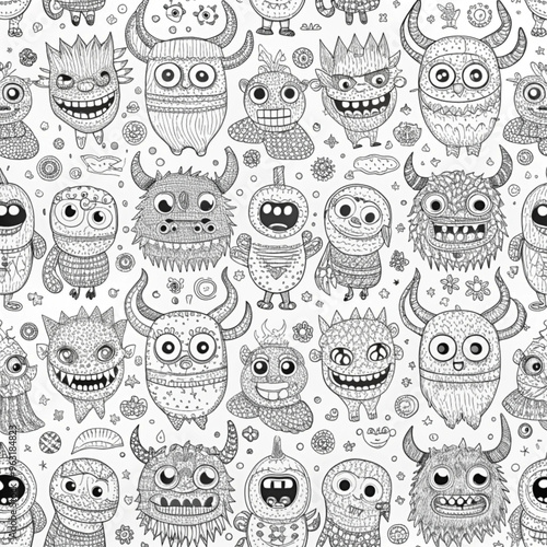 Wallpaper Mural Seamless Pattern of Quirky and Cute Monsters for Kids’ Projects and Crafts Torontodigital.ca