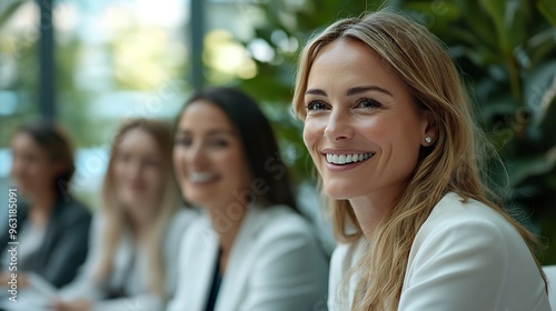 Business women smiling as they have a meeting on a balcony Professional business women discuss their upcoming work and ways to get it done Women working together in a femaleled startup : Generative AI