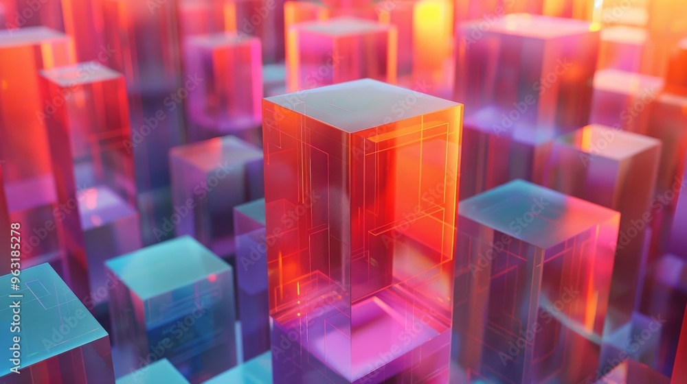 An abstract depiction of colorful geometric shapes presented in a vibrant and dynamic gradient An abstract depiction of colorful geometric shapes presented in a vibrant and dynamic gradient