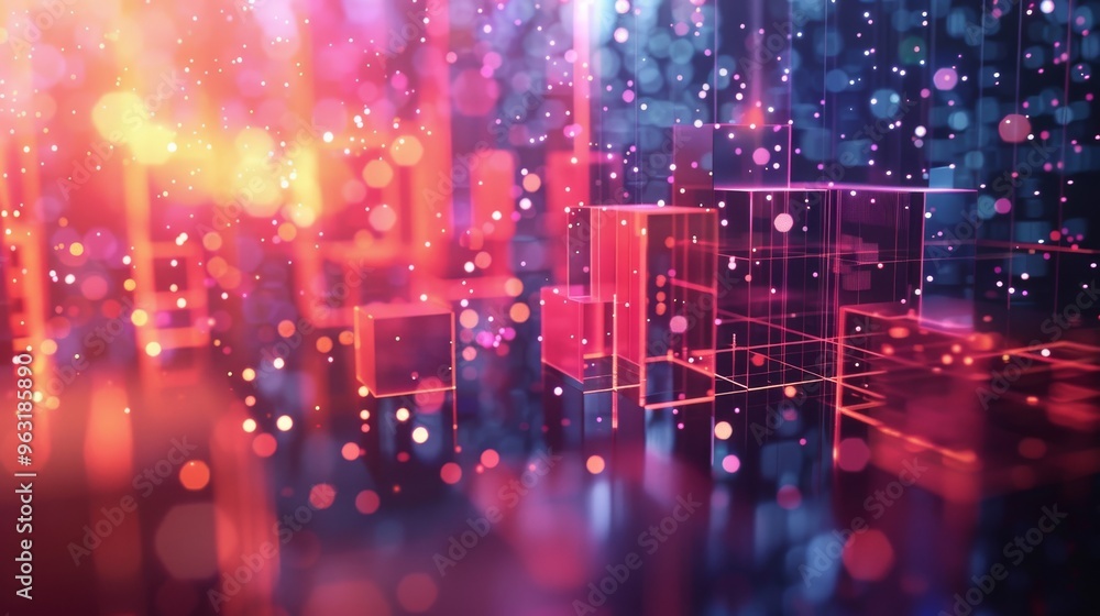 A Colorful Abstract Digital Background featuring Light Effects and Floating Cubes for Art A Colorful Abstract Digital Background featuring Light Effects and Floating Cubes for Art