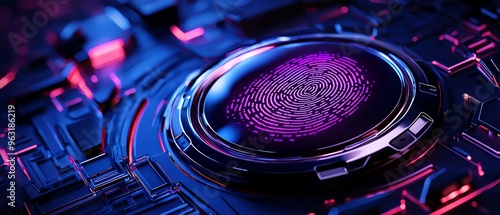 Futuristic technology background featuring a vibrant fingerprint design on a digital surface, showcasing innovation and security.