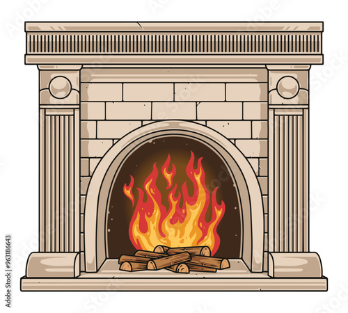 Stone fireplace vintage logotype colorful