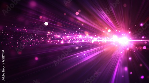 Abstract Purple Light Rays and Glowing Particles.