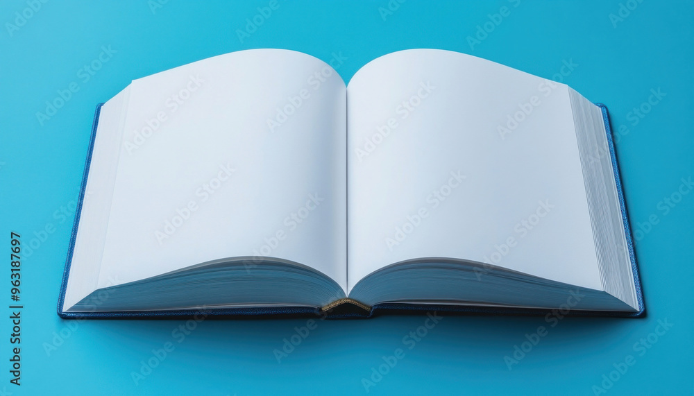 Open book with blank pages on blue background Open book with blank pages on blue background