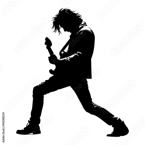 a guitar player musician in performing pose vector silhouette