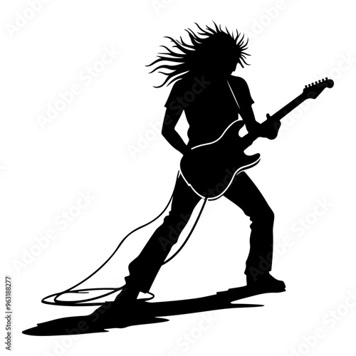 a guitar player musician in performing pose vector silhouette