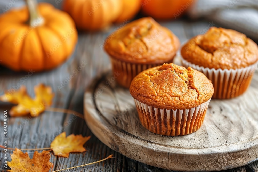 Pumpkin muffins on a wooden table homemade and freshly baked, fall dessert or snack idea Pumpkin muffins on a wooden table homemade and freshly baked, fall dessert or snack idea