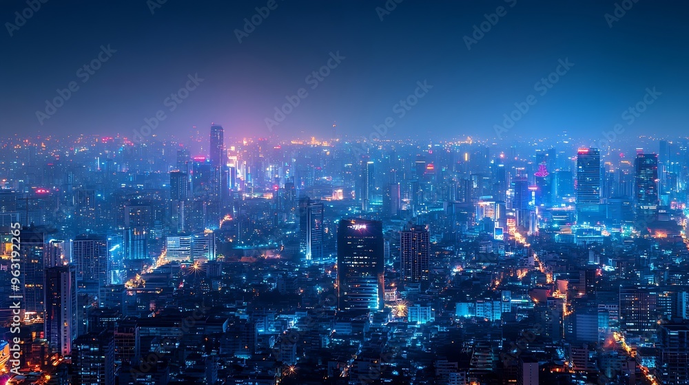 Banner smart city dot point connect with gradient line connection technology metaverse concept Bangkok city background at night with big data in Thailand Panorama view : Generative AI Banner smart city dot point connect with gradient line connection technology metaverse concept Bangkok city background at night with big data in Thailand Panorama view : Generative AI