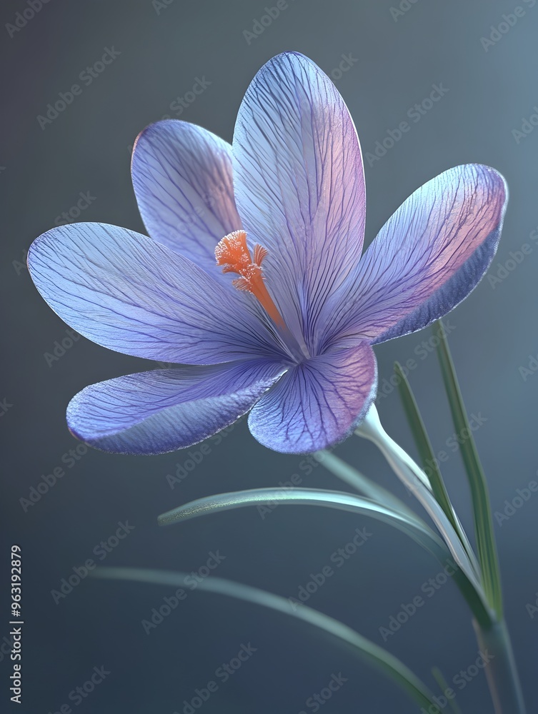 Fototapeta premium Closeup of delicate purple crocus flower blooming in spring nature