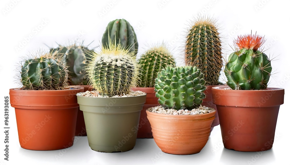 Depth of Field in Clipping Path for Cactus Pots- - Cacti in pots isolated with precise Depth of Field in Clipping Path for Cactus Pots- - Cacti in pots isolated with precise