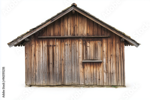 Wooden shed isolated on white background, Close up shot log cabin on white.