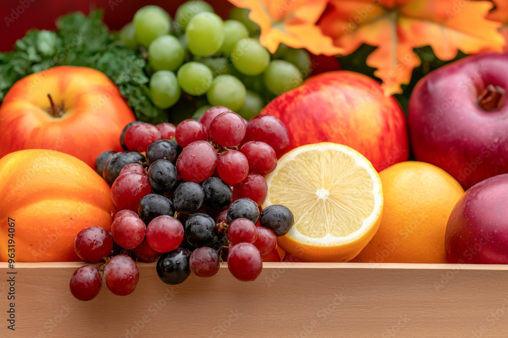 A vibrant assortment of fresh fruits, including apples, grapes, and citrus, perfect for healthy eating and seasonal displays. A vibrant assortment of fresh fruits, including apples, grapes, and citrus, perfect for healthy eating and seasonal displays.