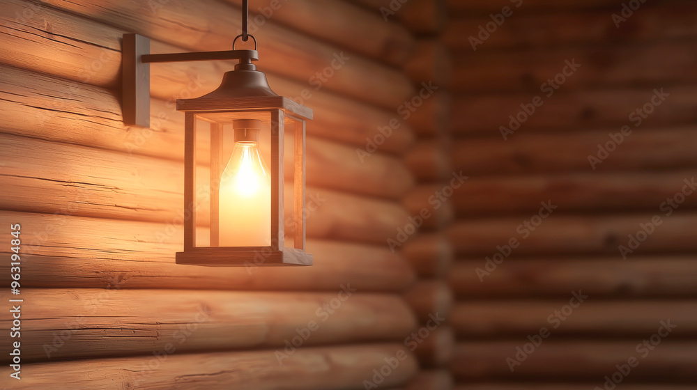 A warm glowing lantern illuminates a wooden wall, creating a cozy and inviting atmosphere perfect for rustic interiors. A warm glowing lantern illuminates a wooden wall, creating a cozy and inviting atmosphere perfect for rustic interiors.