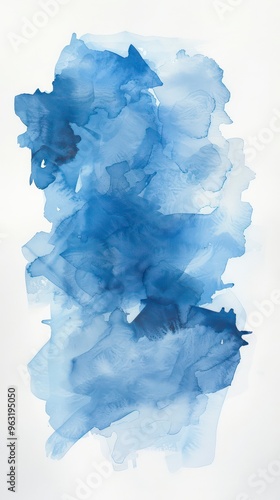 blue watercolor stain on a white paper head-up background