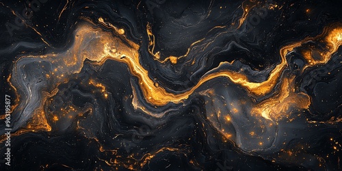 Abstract Swirling Black and Gold Texture.