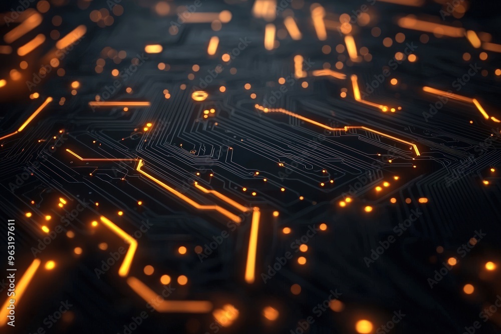 Abstract Circuit Board with Orange Glow. Abstract Circuit Board with Orange Glow.