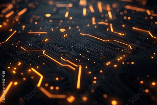 Abstract Circuit Board with Orange Glow.