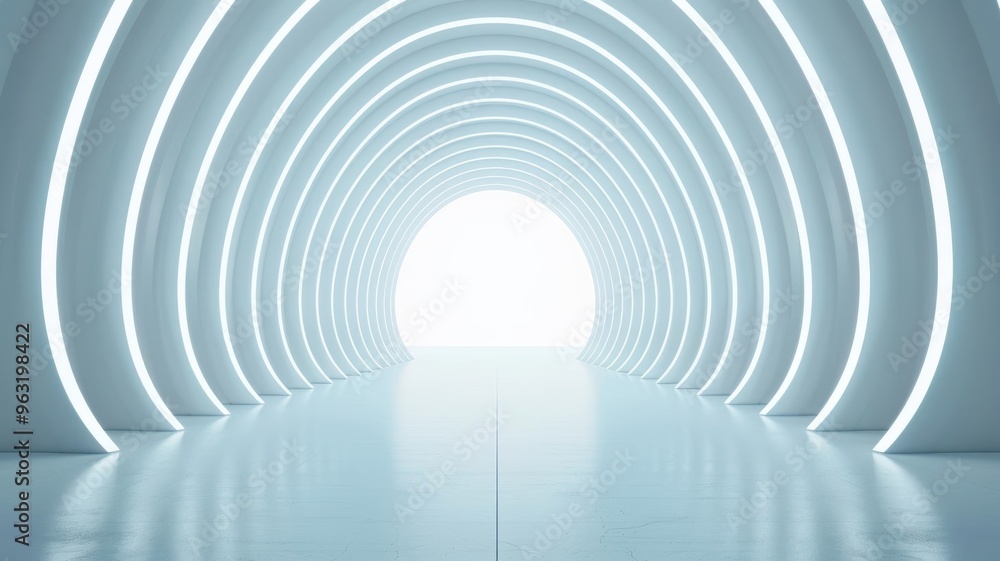 A futuristic tunnel illuminated by soft white lights, creating a sense of space and depth, perfect for innovative themes. A futuristic tunnel illuminated by soft white lights, creating a sense of space and depth, perfect for innovative themes.