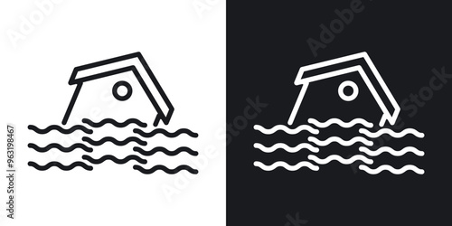 Flooded house line icons in black and white