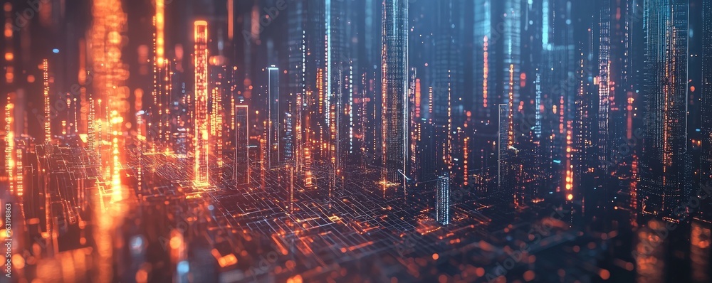 Fototapeta premium Abstract Cityscape with Glowing Towers.